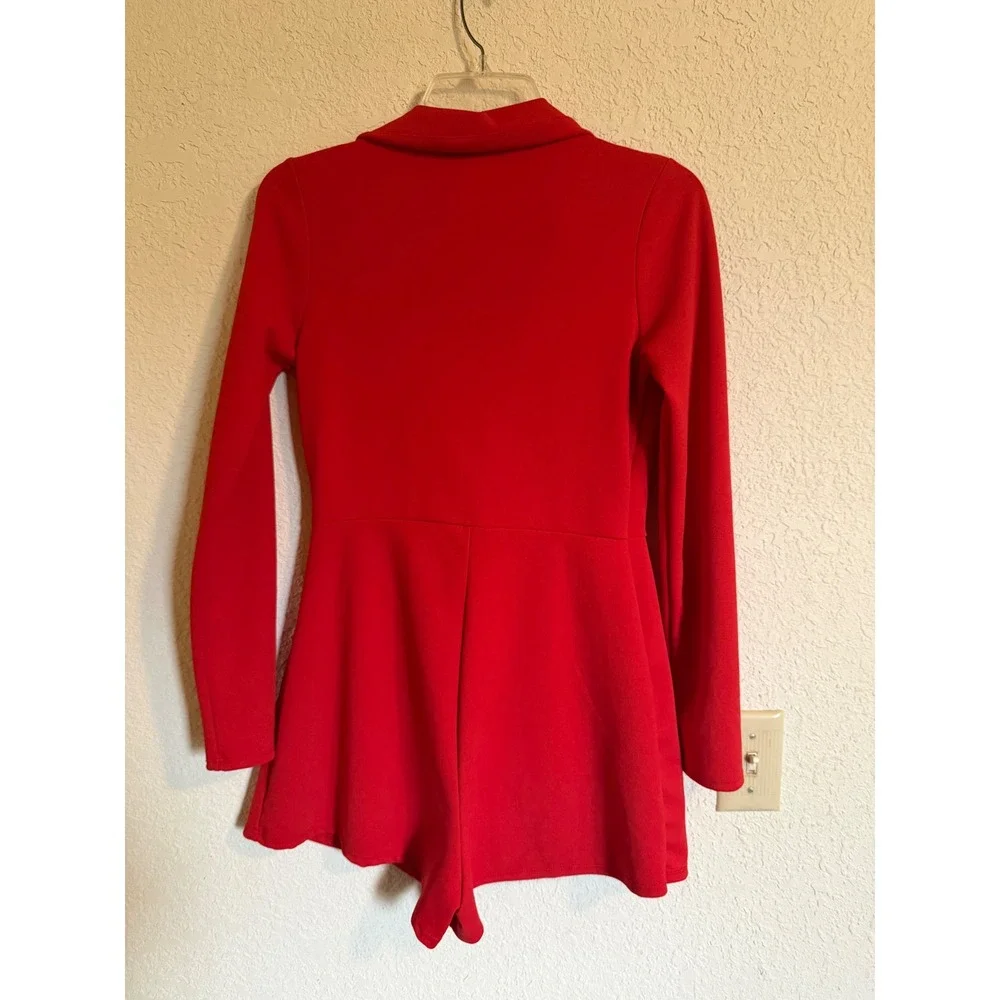 Flashing Lights Red Blazer Romper Long Sleeve Single Button Medium